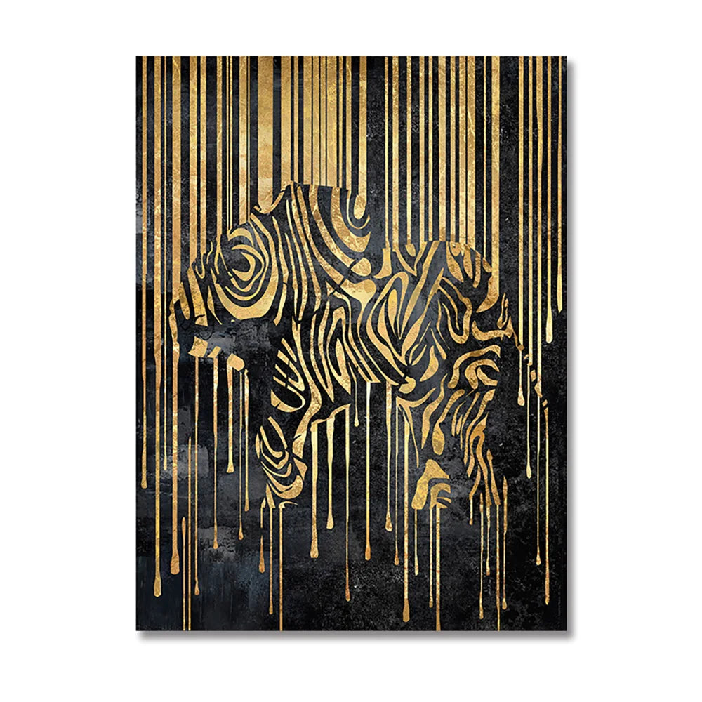 Moderne abstrakte goldene Zebra-Linien Löwe Elefant Tiger Wandkunst Fein Kunst Leinwanddrucke Bilder für luxuriöse Wohnung Wohnzimmer Esszimmer Kunstdekoration | Karnz