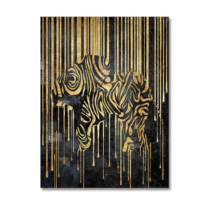 Moderne abstrakte goldene Zebra-Linien Löwe Elefant Tiger Wandkunst Fein Kunst Leinwanddrucke Bilder für luxuriöse Wohnung Wohnzimmer Esszimmer Kunstdekoration | Karnz