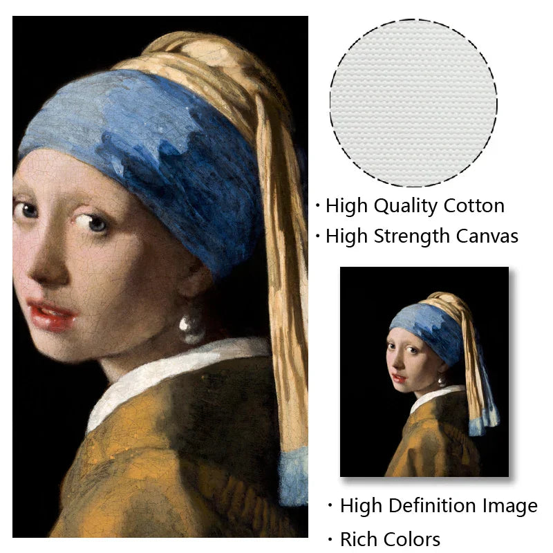 Mädchen mit einem Perlenohrring Poster Johannes Vermeer Niederländisches Goldenes Zeitalter Malerei Fein Kunst Leinwand Drucke Klassische Malerei Für Wohnzimmer Esszimmer Dekor | Karnz