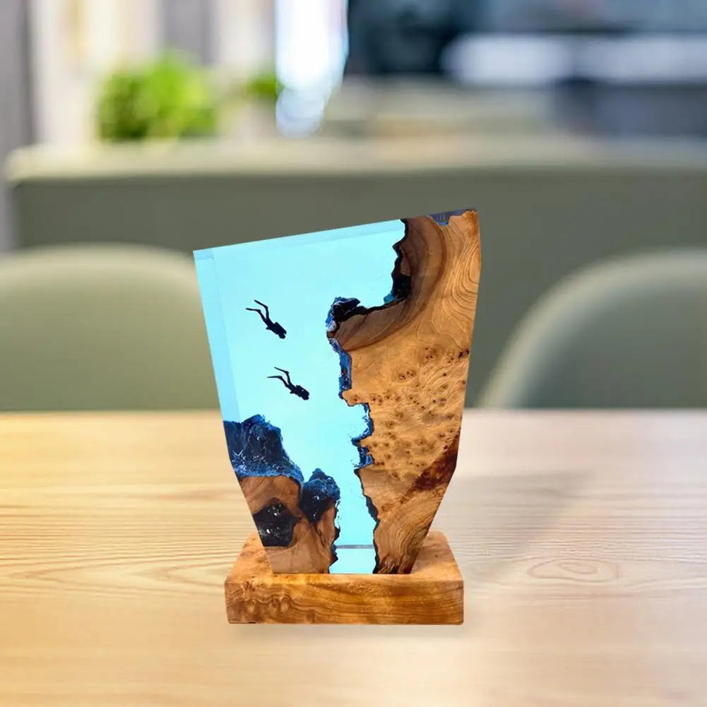 LED Ozean Taucher Tischlampe – Epoxidharz Holz Deko Lampe mit Karstlandschaft | Karnz