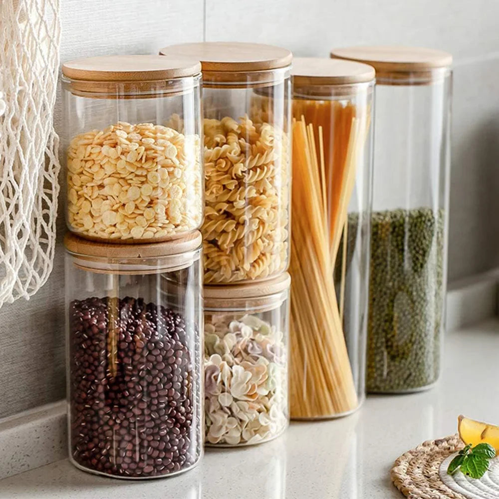 PureVorrat Glasbehälter Set – Vorratsdosen mit Holzdeckel | Luftdicht & Stilvoll | Moderne Küchenaufbewahrung | Karnz
