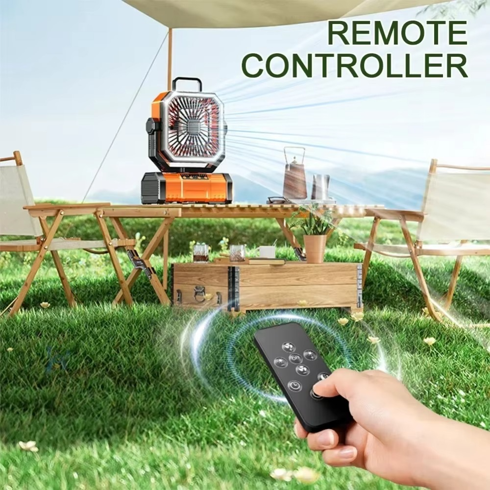 Wiederaufladbarer Campingventilator mit 20000mAh Batterie, 4 Geschwindigkeiten und LED Laterne | Karnz