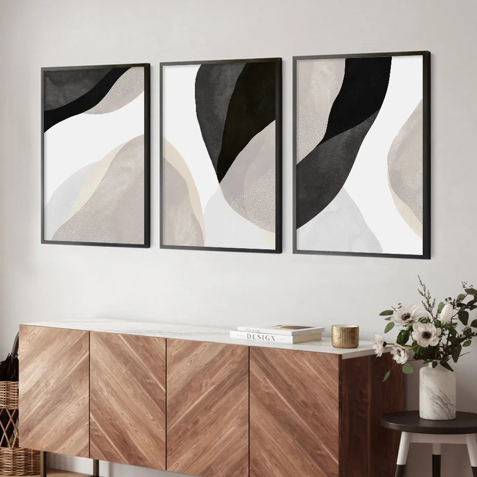Schwarz Weiß Grau Minimalistische Abstrakte Wandkunst Fine Art Leinwanddrucke Neutrale Farben Bilder für Wohnzimmer Schlafzimmer Home Office Dekor | Karnz