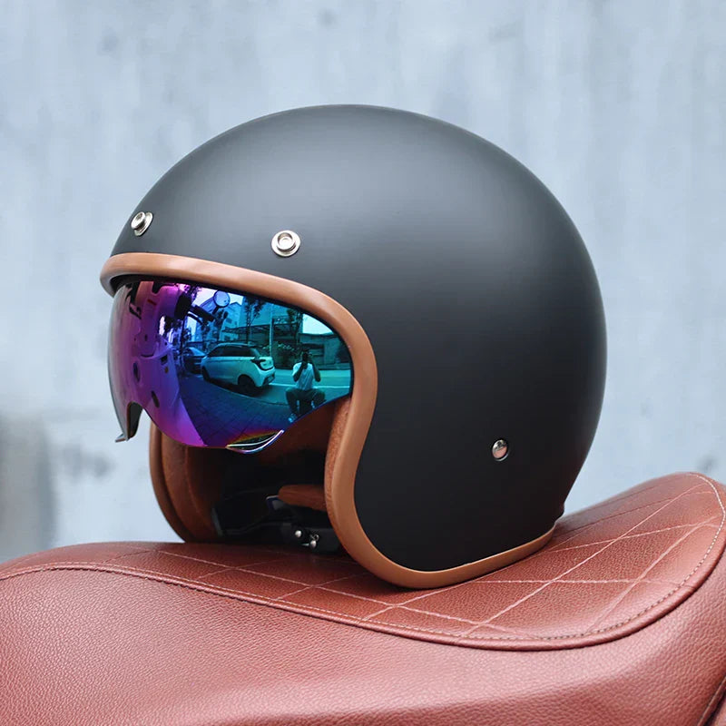 Retro-Motorradhelm 3/4-offenes Visier – Valor
