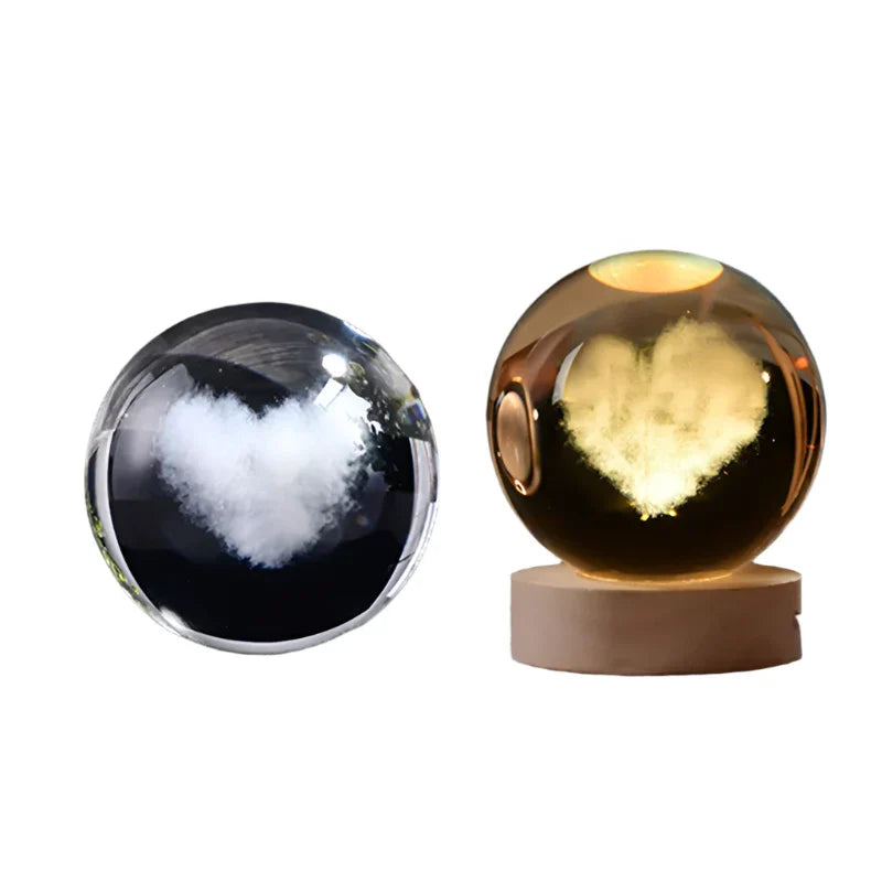 3D Kristall Nachttischlampe LED - Sternenhimmel Projektor mit Holzsockel, romantische Beleuchtung für Schlafzimmer & Geschenke | Karnz
