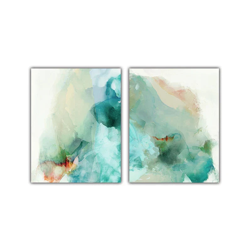 Ethereal Whispers Teal Emerald Aquamarin Abstrakte Wandkunst Fine Art Leinwanddrucke Nordische Bilder Für Moderne Wohnung Wohnzimmer Dekor | Karnz