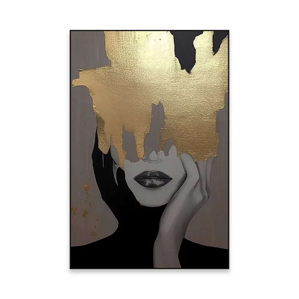 Golden Girl Fashion Wandkunst Fine Art Leinwanddrucke Moderne Abstrakte Porträtbilder Für Wohnzimmer Schlafzimmer Boutique Salon Kunstdekoration | Karnz