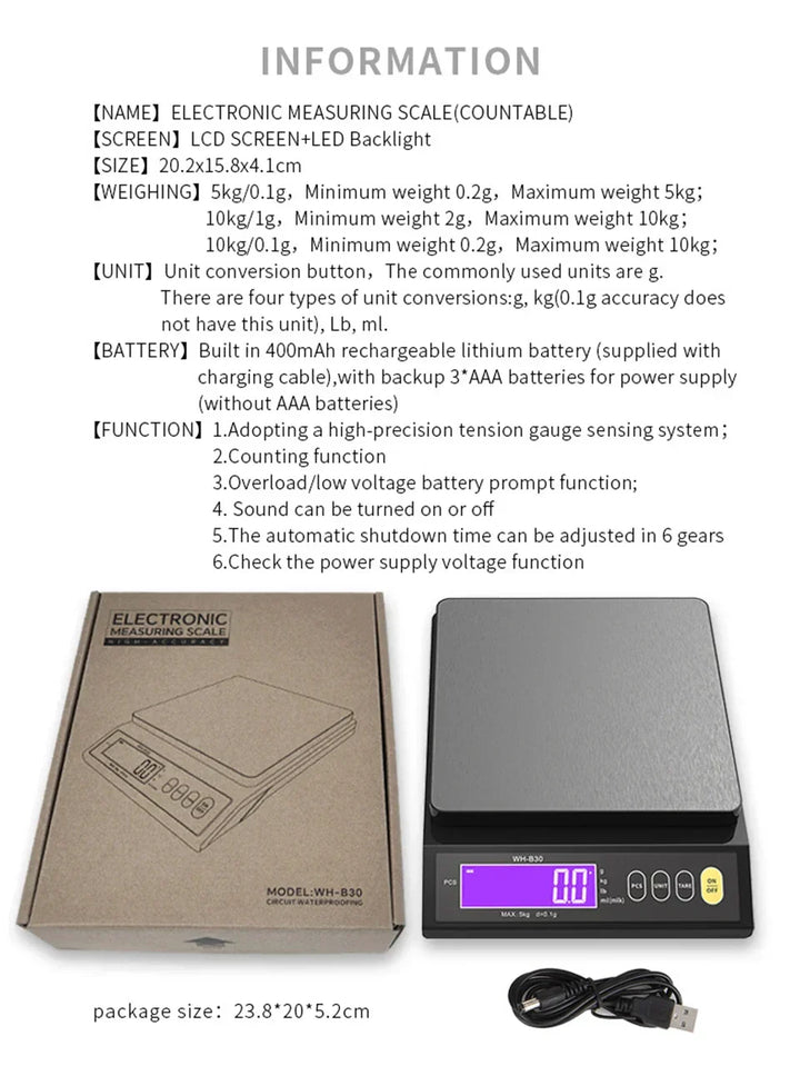 Karnz | 5 kg/0,1 g und 10 kg/1 g digitale elektronische Küchenwaage, LCD-Display, voll wasserdichtes Edelstahl-Waagetool zum Backen