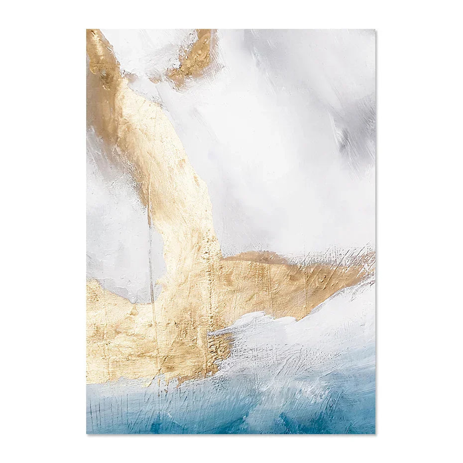 Serene Seascape Wandkunst Abstrakte Ozeanwellen mit goldenen Akzenten Fine Art Leinwanddrucke Bilder für Wohnzimmer Schlafzimmer Nordic Wohnkultur | Karnz