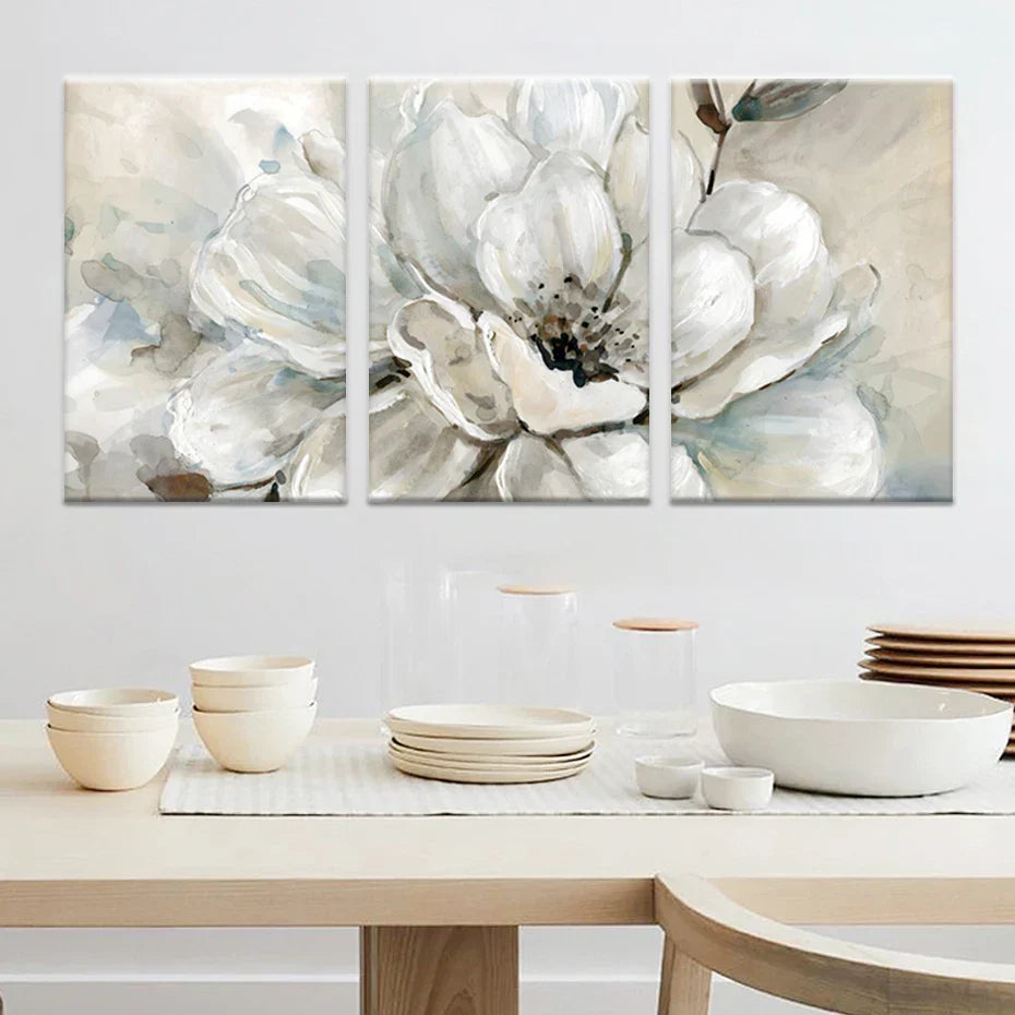 Große Beige Weiße Florale Wandkunst Fine Art Leinwanddrucke Moderne Botanische Bilder Für Wohnzimmer Esszimmer Schlafzimmer Kunst Dekor | Karnz