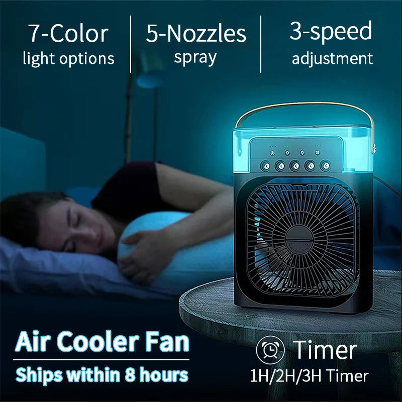 3-in-1 Mini-Luftkühler-Fan – Tragbarer Haushaltsklimaanlage mit LED-Nachtlicht, Luftbefeuchter und einstellbarem Luftstrom für Zuhause & Büro | Karnz