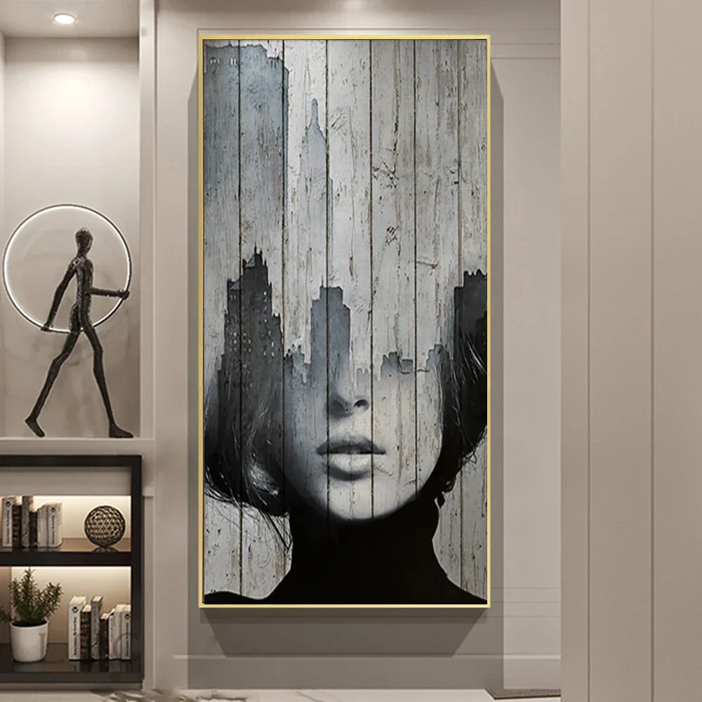 Modern Abstract Portrait Überlagerung Landschaft Wandkunst Fine Art Leinwanddrucke Schwarz Weiß Bilder Für Modernes Wohnzimmer Eingangsbereich Foyer Kunst Dekor (Unrahmt) | Karnz