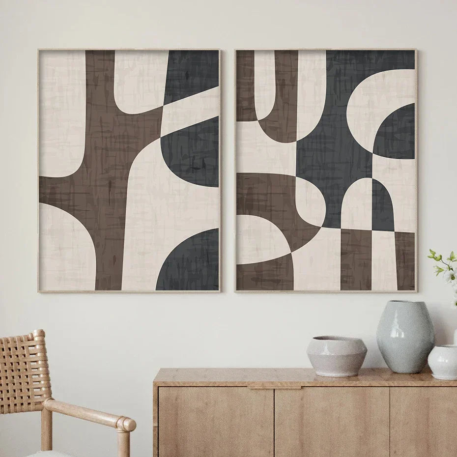Moderne Geometrische Braune Beige Abstrakte Wandkunst Feine Kunst Leinwanddrucke Bilder Für Wohnzimmer Schlafzimmer Zeitgenössische Innenraumdekoration | Karnz