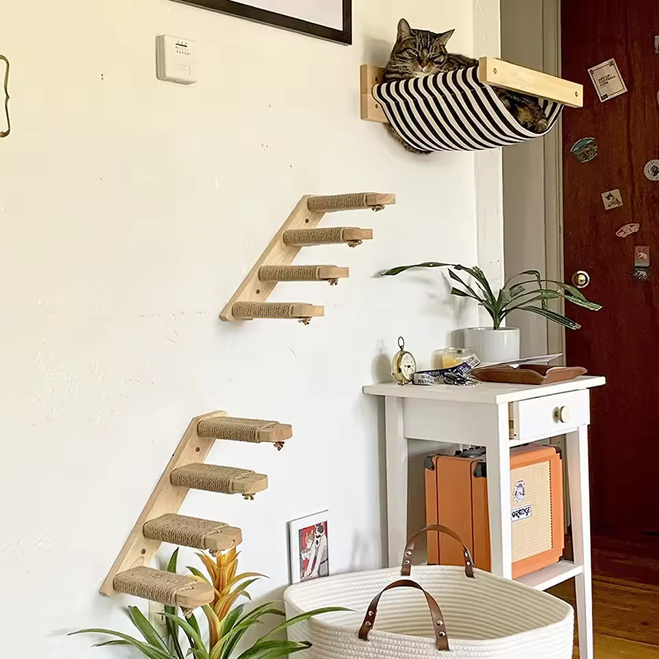 Katzenkletterleiter zur Wandmontage aus Holz mit Sisal Karnz