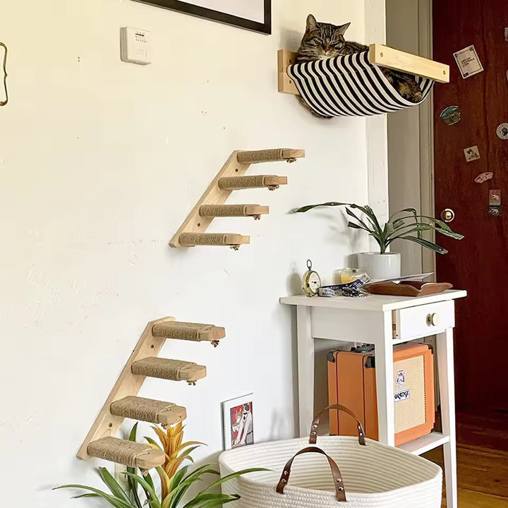 Katzenkletterleiter zur Wandmontage aus Holz mit Sisal Karnz