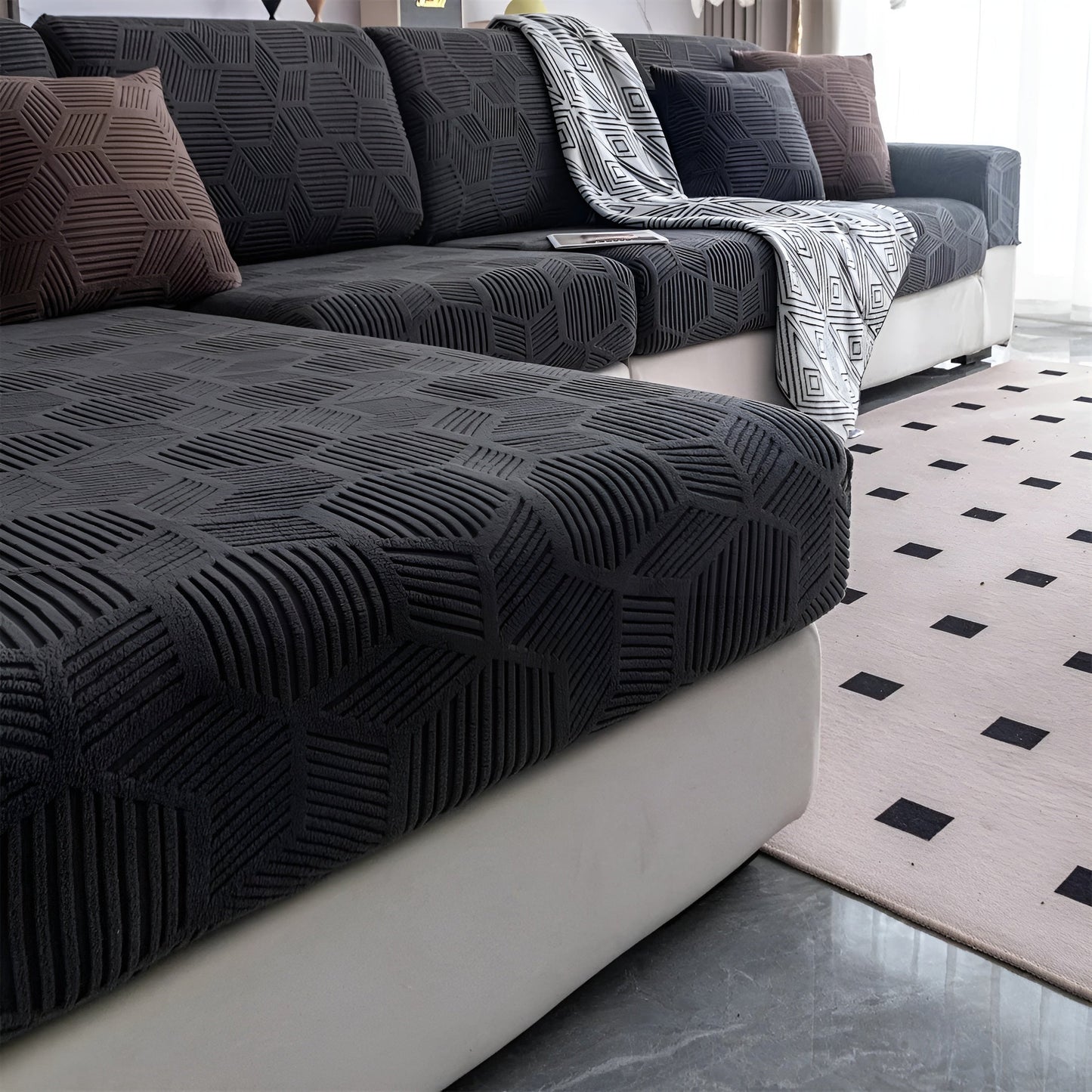 Jacquard-Sofabezug mit geometrischem Muster – weich und haustierfreundlich | perfekt zum Schutz und für gemütliche Wohnräume | Karnz