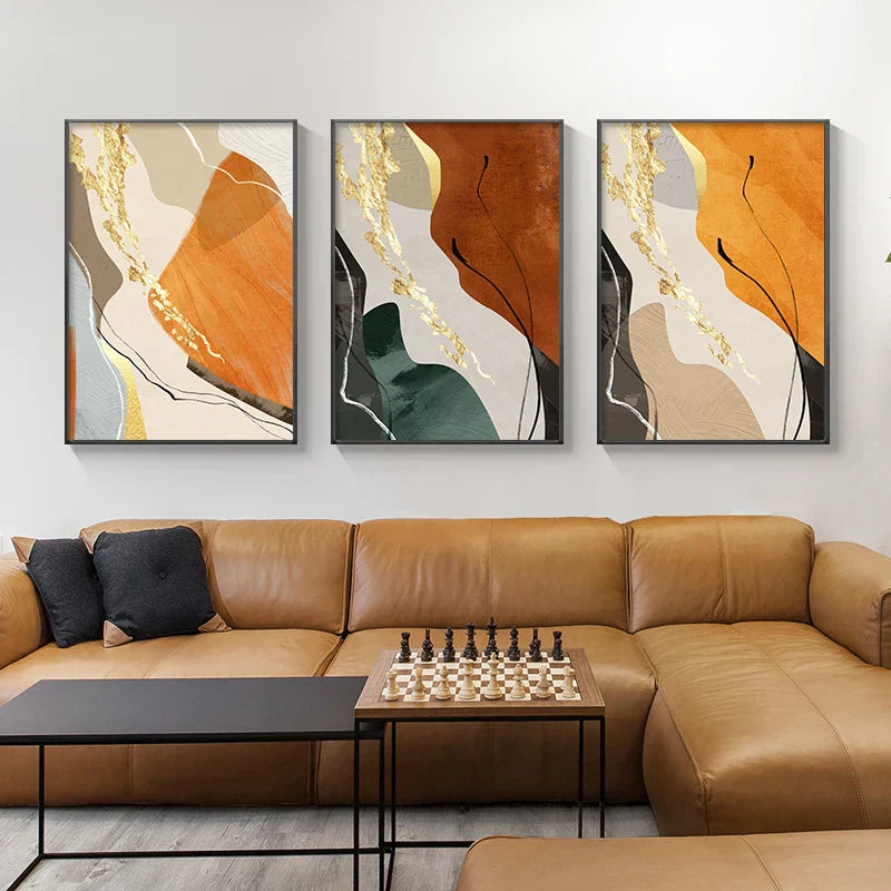 Erdige Farben Nordisch Abstrakte Geometrische Wandkunst Fein Kunst Leinwand Drucke Grün Braun Beige Orange Bilder Für Wohnzimmer Esszimmer Dekor | Karnz