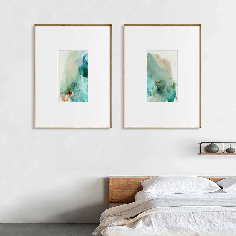 Ethereal Whispers Teal Emerald Aquamarin Abstrakte Wandkunst Fine Art Leinwanddrucke Nordische Bilder Für Moderne Wohnung Wohnzimmer Dekor | Karnz