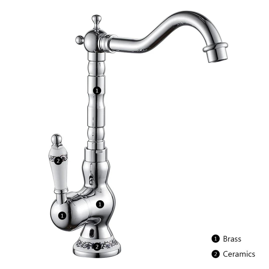 Küchenarmatur aus antikem Messing mit keramischem Griff - 360° schwenkbar | Traditionelles Design Karnz