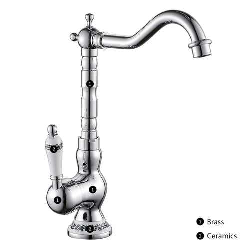 Küchenarmatur aus antikem Messing mit keramischem Griff - 360° schwenkbar | Traditionelles Design Karnz