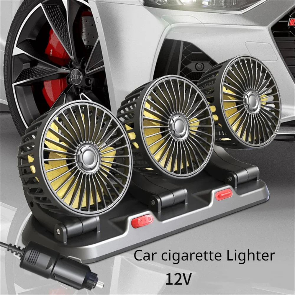 360° Verstellbarer Auto-Lüfter - 3-Kopf Automobil Elektroventilator - USB/12V/24V - 2 Geschwindigkeiten - Leises Kühlen für Zuhause, Schreibtisch, Büro & Auto | Karnz