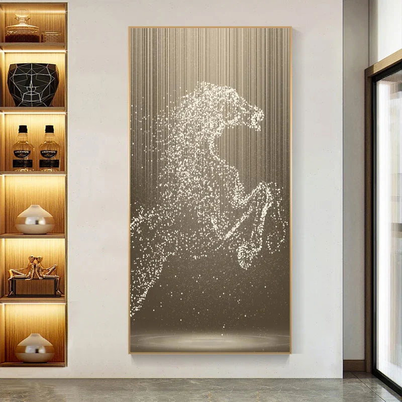 Minimalistische abstrakte Lichtspritzer Pferd Wandkunst Feine Kunstdrucke Reiterbilder für modernes Wohnzimmer Eingangsbereich Foyer Kunstdekoration | Karnz