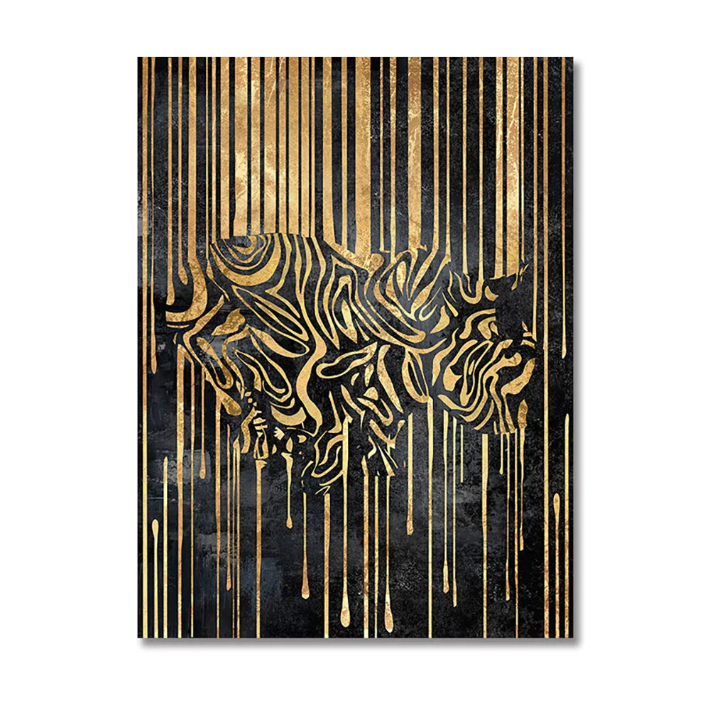Moderne abstrakte goldene Zebra-Linien Löwe Elefant Tiger Wandkunst Fein Kunst Leinwanddrucke Bilder für luxuriöse Wohnung Wohnzimmer Esszimmer Kunstdekoration | Karnz