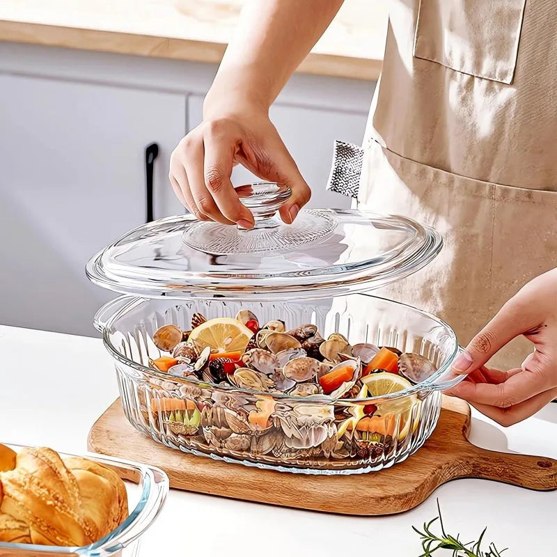 4-teiliges Glasbackform-Set mit 2 Backformen mit Glasdeckeln, 1,9 l und 3 l