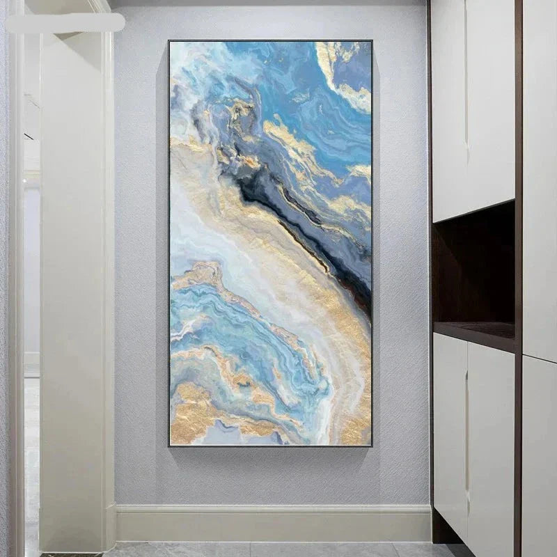 Blaue Goldene Flüssige Marmor Essenz Wandkunst Fine Art Leinwanddrucke Bilder Für Modernes Apartment Luxus Wohnzimmer Kunst Dekor | Karnz