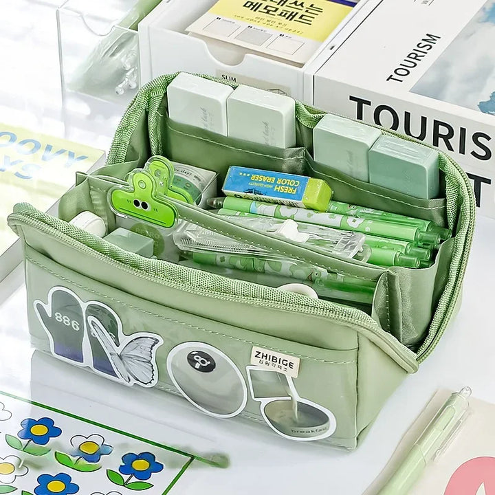 Karnz | Federmäppchen KIDZORA CrystalBag | Transparent & Vielseitig | 10-Taschen-Design | Hohe Kapazität für Schule & Freizeit