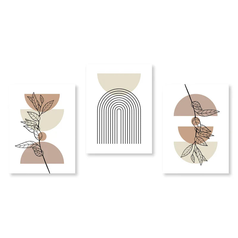 Set aus 3 Stück Modern Abstrakt Bohemian Minimalistisch Geometrisch Wandkunst Fein Kunst Leinwand Drucke Poster Bilder Für Wohnzimmer Dekor | Karnz