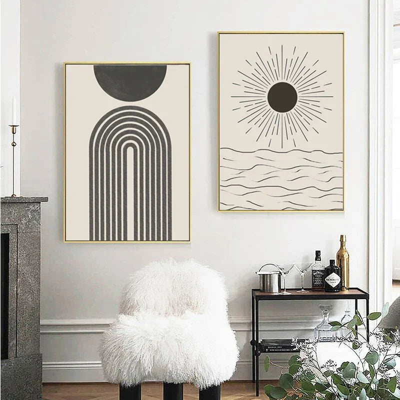 Sonne Meer Kreise Minimalistische Linienkunst Schwarz Weiß Wandkunst Feine Kunst Leinwanddrucke Bilder Für Modernes Wohnzimmer Schlafzimmer Wohnkultur | Karnz
