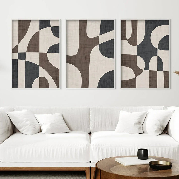 Moderne Geometrische Braune Beige Abstrakte Wandkunst Feine Kunst Leinwanddrucke Bilder Für Wohnzimmer Schlafzimmer Zeitgenössische Innenraumdekoration | Karnz