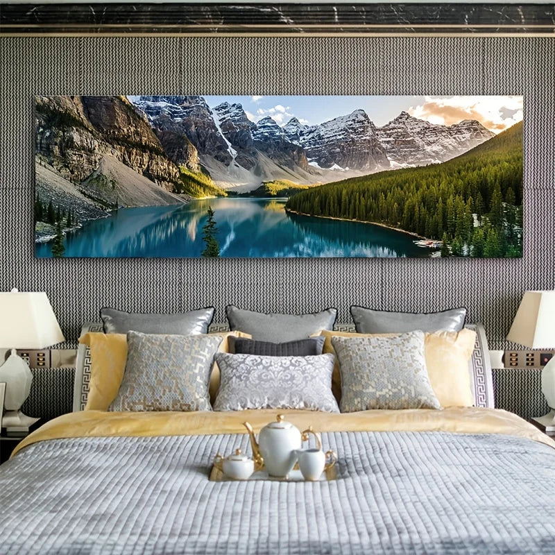 Bergsee Wald Wildnis Wandkunst Großformat Leinwanddrucke Breitformat Landschaftsbild Für Über Das Sofa Oder Über Das Bett | Karnz