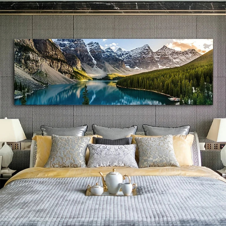 Bergsee Wald Wildnis Wandkunst Großformat Leinwanddrucke Breitformat Landschaftsbild Für Über Das Sofa Oder Über Das Bett | Karnz