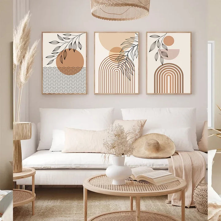 Minimalistische Terrakotta Sonnen abstrakte Wandkunst Fine Art Leinwanddrucke moderne Bilder für Wohnzimmer Schlafzimmer Galerie Wandkunst Dekor | Karnz