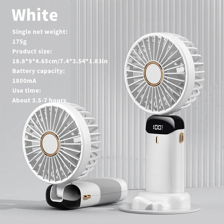 USB Handheld Mini Ventilator Faltbar Tragbare Hals Hängende Ventilatoren 5 Geschwindigkeiten USB Wiederaufladbarer Ventilator mit Telefonständer und Display | Karnz