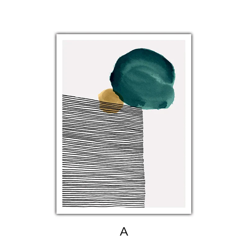 Grün Gelb Schwarz Abstrakte Form & Linie Minimalistische Nordische Wandkunst Feine Kunst Leinwanddrucke Bilder Für Wohnzimmer Büro Dekor | Karnz