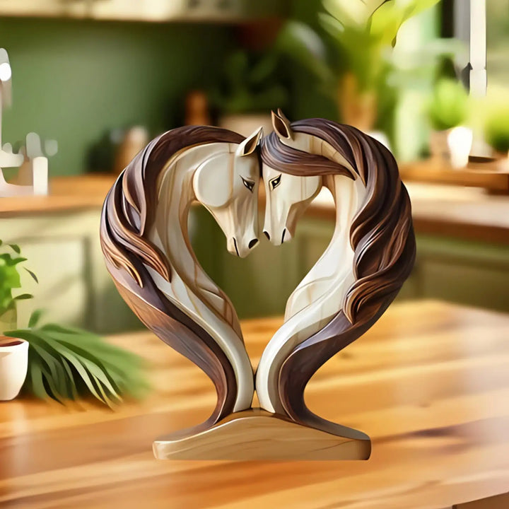 Karnz | Equora Horse Sculpture | Horse Sculpture Wood | 2D Design in Embrace Pose | Decoration for Living Room, Office & Children's Room