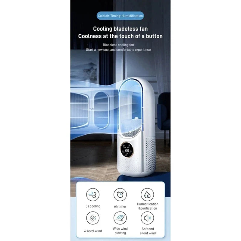 Tragbarer USB-Leafless Luftkühler – Leiser 6-Gang Elektrischer Ventilator mit Timer & Luftbefeuchter | Karnz