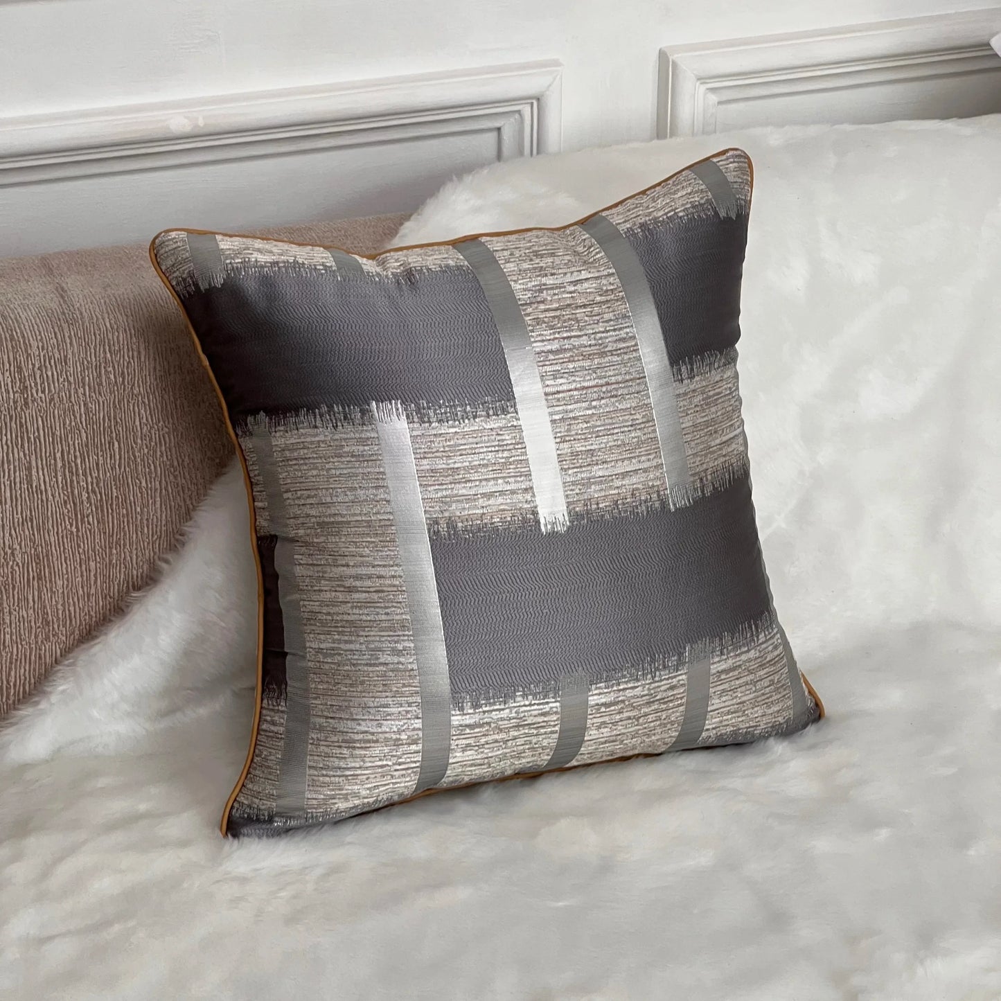 Glänzende Goldene Silber Streifen Jacquard Kissenbezüge 45x45cm Kissenbezüge Quadratischer Bezug Für Sofa Wurfkissen Licht Luxus Nordic Wohnkultur | Karnz