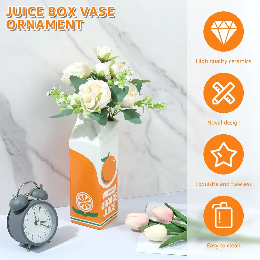 Vintage Orange Juice Keramikvase für Blumen und Dekor | Karnz