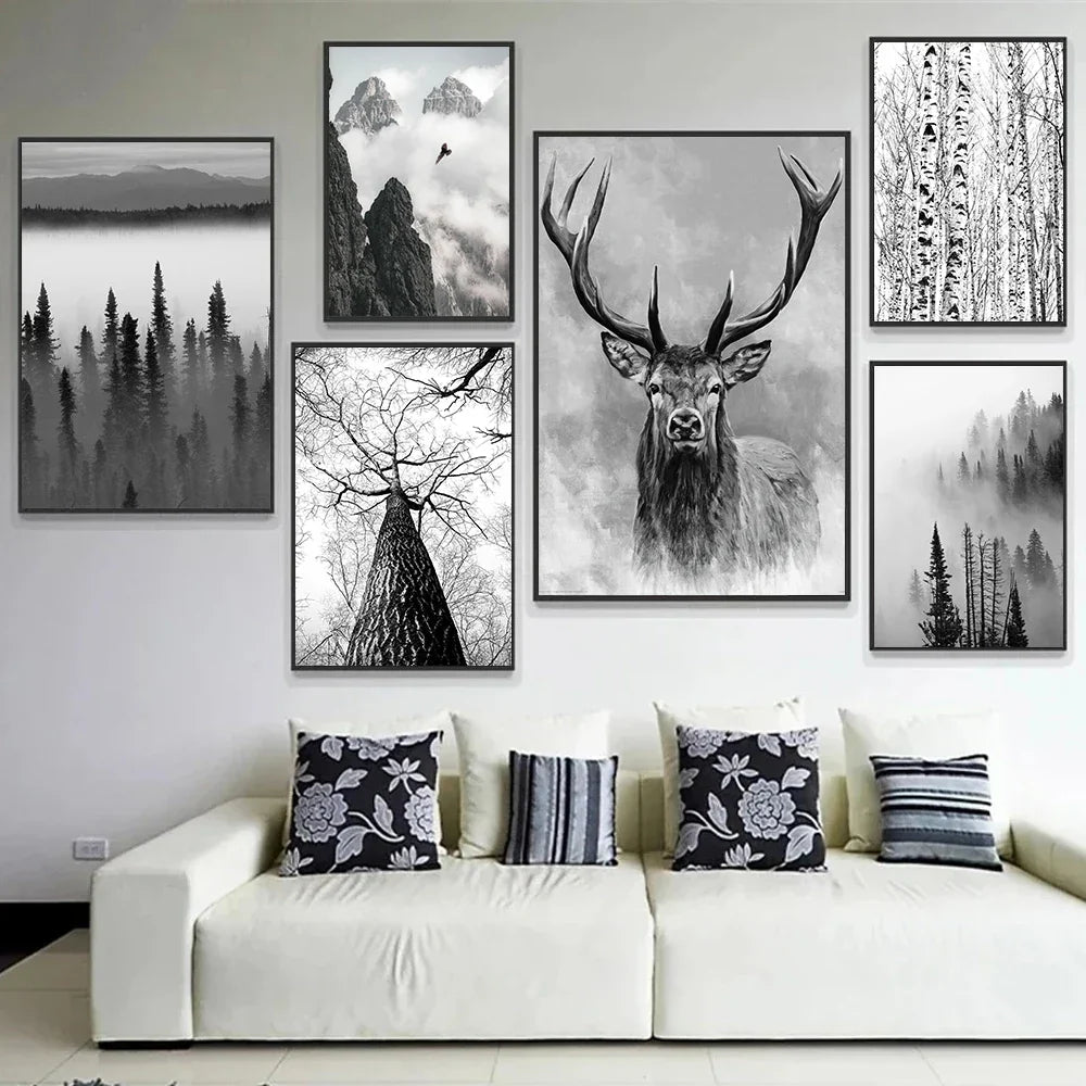Nordische Wildnis Adler Reh Landschaft Wandkunst Fein Kunst Leinwanddrucke Bilder Für Wohnzimmer Esszimmer Nordische Heimdekoration | Karnz