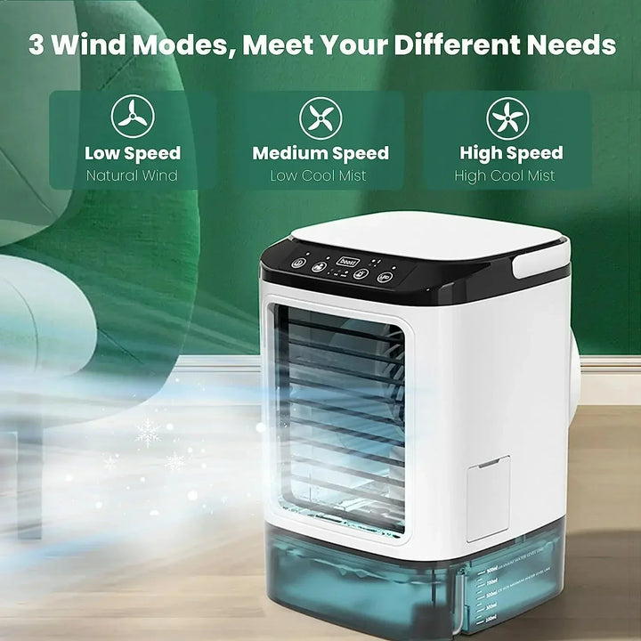 Tragbarer Mini-Luftkühler – 3-Gang kleine Klimaanlage mit 900ML Wassertank, Ventilator und Luftbefeuchter für Schlafzimmer & Büro | Karnz