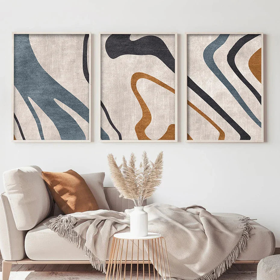 Fließende Linien Blau Beige Abstrakte Wandkunst Feine Kunst Leinwanddrucke Bilder Für modernes Wohnzimmer Esszimmer Schlafzimmer Kunst Dekor | Karnz