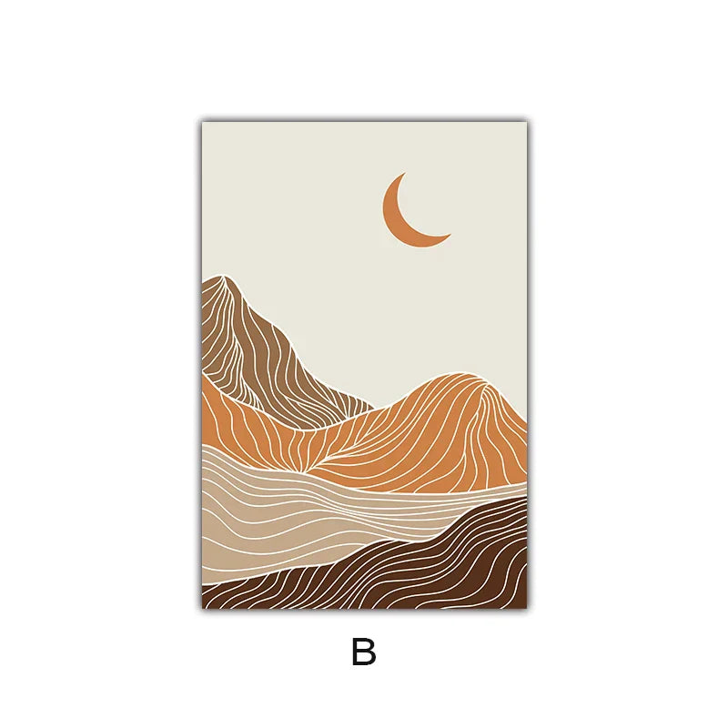 Abstrakte Geometrische Taupe Terrakotta Landschaft Sonne Mond Wandkunst Fein Kunst Leinwanddrucke Bilder Für Wohnzimmer Schlafzimmer Kunst Dekor | Karnz