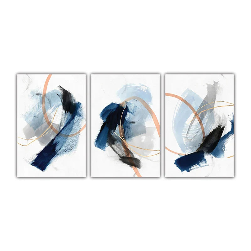 Modern Abstract Breite Stroke Wandkunst Feine Kunst Leinwanddrucke Blau Beige Mit Hinweisen Auf Orange Goldene Nordische Bilder Für Wohnzimmer Dekor | Karnz