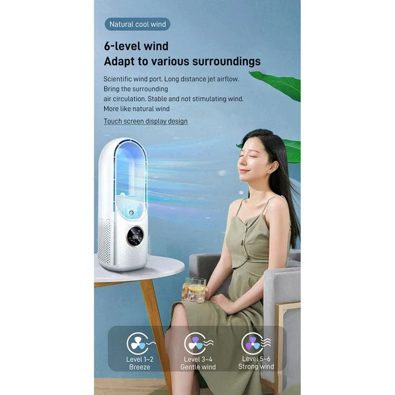 Tragbarer USB-Leafless Luftkühler – Leiser 6-Gang Elektrischer Ventilator mit Timer & Luftbefeuchter | Karnz