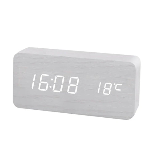 Minimalistischer LED Holz-Wecker mit Temperaturanzeige, kabelloser Ladefunktion und digitaler Zeitanzeige – Ideal für Schlafzimmer und Büro | Karnz