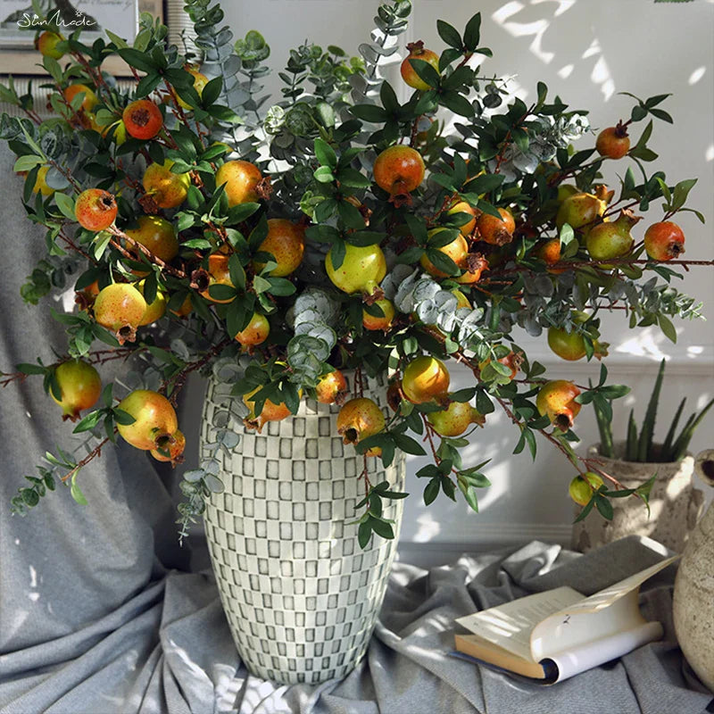 6-teilige künstliche Granatapfel-Fruchtzweig mit Blättern